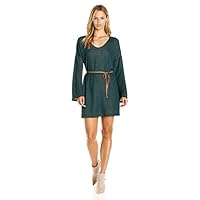 Women's V-Neck Belted Dress with Flared Sleeves