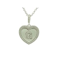 925 Sterling Silver Finish White Sapphire Micro Pave Initial G Heart Charm Pendant