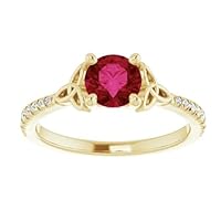 1 CT Celtic Knot Ruby Engagement Rings Platinum, Trinity Red Ruby Diamond Pave Ring, Irish Genuine Ruby Ring, July Birthstone Ring 5th Anniversary