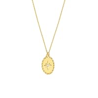 14k Yellow Gold 0.013 dwt Diamond Oval Medallion Star Adjustable Necklace 20 Inch Jewelry for Women