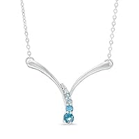 0.30 CT Round Created Blue & White Topaz Journey Pendant Necklace 14k White Gold Finish