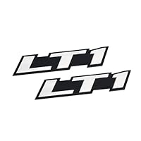 LT1 Embossed Silver on Black Real Aluminum Auto Emblem Badge Nameplate Compatible with Chevy Corvette Buick Camaro Pontiac Trans AM Caprice SS Impala Cadillac Pontiac Firebird Z28 (Pack of 2)