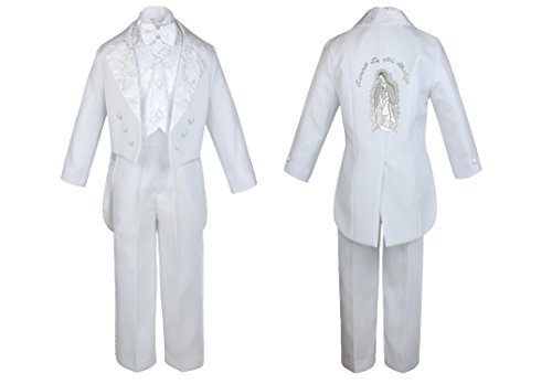 Baby Boy Kid Christening Baptism Church White Tail Suit Mary Maria on Back Sm-7