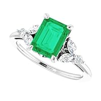 Trillium 2 CT Emerald Ring 14k Gold, Emerald & Marquise Diamond Ring, Nature Emerald Engagement Ring, Elvish Emerald Ring, Filigree Wedding Ring, Victorian Bridal RIng, Perfact for Gift