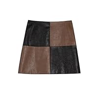 Women's Autumn Winter Fashion All Match Black Coffee Checkerboard Color Matching Large Plaid Slim high Waist Skirt