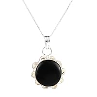 925 Sterling Silver Round Black onyx Delicate pendant Gift Jewelry