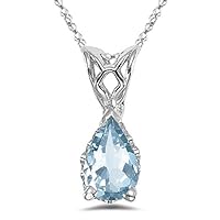 0.60 Cts of 7x5 mm AA Pear Aquamarine Solitaire Scroll Pendant in 14K White Gold