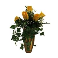 Yellow Rose w/Baby’S Breath Ivy for Crypt/Mausoleum Bouquet for Grave-site Presentation in Remembrance of Loved Ones NO VASE