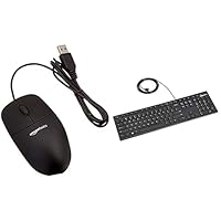 Amazon Basics 3-Button USB Wired Computer Mouse (Black), 30-Pack Matte Black Wired Keyboard - US Layout (QWERTY)