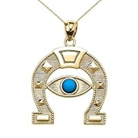YELLOW GOLD EVIL EYE PROTECTION HORSE SHOE GOOD LUCK PEDANT NECKLACE - Gold Purity:: 10K, Pendant/Necklace Option: Pendant With 18