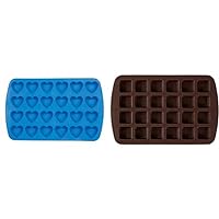 Wilton Easy-Flex Heart-Shaped and Bite-Size Brownie Squares Silicone Molds | 24-Cavity Each