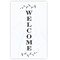 Welcome Vertical Decal Vinyl Lettering Laurel Wreath Entry Décor Wall Art Stickers 10x30-Inch Storm Gray/Black