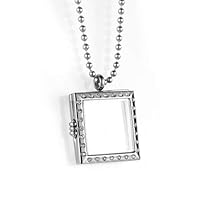 Stainless Steel Jewelry Men and Women Photo Frame Necklace Magnet Perfume Square Glass Pendant