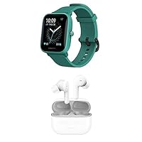 Amazfit Bip U Pro Fitness Smart Watch (Green) + PowerBuds Pro True Wireless Earbuds (White) Bundle, Heart Rate Monitor, Earbuds w/Active Noise Cancellation, Watch has 60+ Sport Modes|Water Resistant