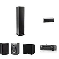 Polk Audio 5.1 Channel Home Theater System with Powered Subwoofer & Denon AVR-S660H Receiver | Two (2) T15 Bookshelf, One (1) T30 Center Channel, Two (2) T50 Tower Speakers, PSW10 Sub | Alexa + HEOS
