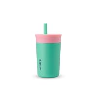 Owala Kids Insulation Stainless Steel Tumbler with Spill Resistant Flexible Straw, Easy to Clean, Kids Water Bottle, Great for Travel, Dishwasher Safe, 12 Oz, Pink and Teal (Real Cool Fish)