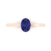 1.05 ct Oval Cut Solitaire Genuine Simulated Blue Tanzanite 4-Prong Stunning Classic Statement Ring 14k Rose Gold for Women