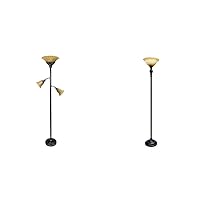 Elegant Designs LF2002-RBZ 3 Light Floor Lamp with Scalloped Glass Shades, Restoration Bronze/Champagne & LF2001-RBZ 1 Light Restoration Bronze Torchiere Floor Lamp with Marbelized Amber Glass Shade