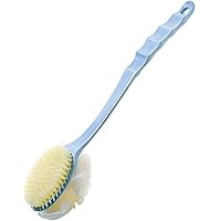 2 IN 1 Bath Body Brush with Soft Loofah and Bristles,Back Scrubber with Curved Long Handled Shower Brush for Wet or Dry, Women & Men Body,Face and Spa Washing