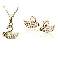 Sterling Silver Yellow Micropave Swan Earring and 18
