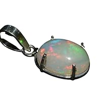 925 Sterling Silver Natural Oval Ethiopian Fire Opal Pendant October Birthday Gift Multi Color 17 inch
