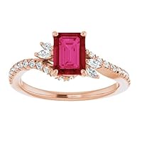 Twist & Swirl 1 CT Emerald Shape Ruby Engagement Ring 14k Gold, Emerald Marquise Red Ruby Ring, Ruby Cross over Ring, July Birthstone Ring
