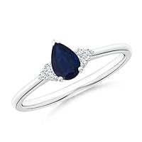 CARILLON Pear Shape Blue Sapphire CZ Diamond Solitaire Ring 925 Sterling Silver September Birthstone Gemstone Jewelry Wedding Engagement Women Birthday Gift