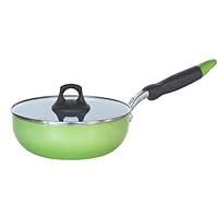 Fatier S-0051 IH Deep Frying Pan with Flat Glass Lid, 7.9 inches (20 cm), Green