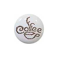 Coffee Cup Spelled with Beans from the Brown Coffee Designs Collection - Farm Fresh Knobs Design Ceramic Cabinet Kitchen Bathroom Bedroom Furniture Handles or Pulls w/Glossy Finish 1.5 x 1.5 Inches