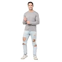 Men's Cotton Fabric Printed Regular Fit T-Shirts - Solid Printed Fullsleeve Round Neck T-Shirts