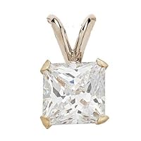 10K Yellow Gold 6x6mm AAA Square Martini Solitaire Pendant with Yellow Plated 18