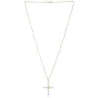 14k Yellow Gold Pearl Religious Faith Cross Pendant Chain Necklace With Lobster Clasp 18 Inch Jewelry Gifts for Women