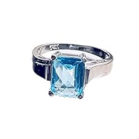 R2687B Classic Style Blue Helenite Rectangle (7x9mm,1.6Ct) Sterling Silver Ring