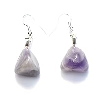 Banded Amethyst Stone Sterling Silver French Hook Earrings
