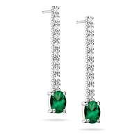0.15-0.20 Ct Diamond & 0.69-0.90 Ct AA Oval Natural Emerald Earrings - 18KW Gold