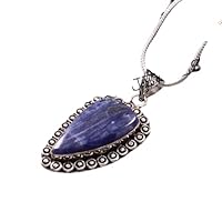 925 Sterling Silver Handmade Blue Sodalite Gemstone Pendant With Chain Jewelry