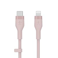 Belkin BoostCharge Flex Silicone USB Type C to Lightning Cable (2M/6.6ft), MFi Certified 20W Fast Charging PD Power Delivery for iPhone 14/14 Plus, 13, 12, Pro, Max, Mini, SE, iPad and More - Pink