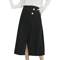 Women's Elegant Knit Skirt with Slit Comfortable Versatile High Waist A-Line Mid-Calf Skirt