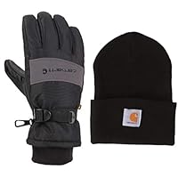 Carhartt Cuffed Beanie and Gloves bundle, Large (Pack of 1) Black/Grey and Black Beanie