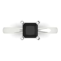 1.1 ct Brilliant Princess Cut Solitaire Black Onyx Classic Anniversary Promise Engagement ring Solid 18K White Gold for Women