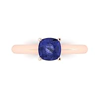 1.05 ct Cushion Cut Solitaire Genuine Simulated Blue Tanzanite Stunning Classic Statement Ring 14k Rose Gold for Women