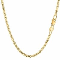 14K SOLID Yellow 1.5mm,1.9mm,2.2mm Or 3.0mm Shiny Diamond Cut Forsantina Cable Chain Necklace for Pendants and Charms with Lobster-Claw Clasp (16