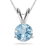 3.25 Cts of 10 mm AA Round Aquamarine Solitaire Pendant in 18K White Gold