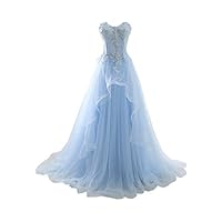 2017 Vogue Evening Prom Dress Strapless A-line Ruffles Applique-16W-Sky Blue