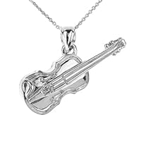 WHITE GOLD 3D VIOLIN MUSIC CHARM PENDANT NECKLACE - Gold Purity:: 10K, Pendant/Necklace Option: Pendant Only