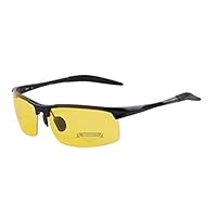 Men's Yellow Night View Vision Polarized HD Sunglasses UV400 Glasses Unbreakable Night Driving Fishing Shooting Sports (Black Frame77)