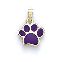 14k Yellow Gold Purple Enamel Dog Cat Pet Paw Print Pendant Necklace Jewelry for Women