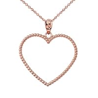 TWO SIDED BEADED OPEN HEART PENDANT NECKLACE IN ROSE GOLD (1.1