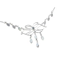 Filigree Butterfly with Genuine Rainbow Moonstone Cascading Drops 18