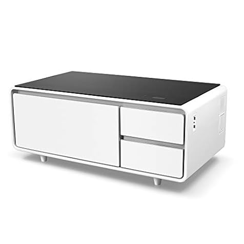 Sobro Coffee Table with Refrigerator Drawer Bluetooth Speakers, LED Lights, & USB Charging Ports for Tablets, Laptops, or a Cell Phone-Perfect for Parties or Entertaining, White